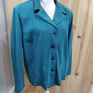 Vtg 1980s Studio I Long sleeve Notch Lapel Velvet‎ Green Blazer Sz 18W Plus